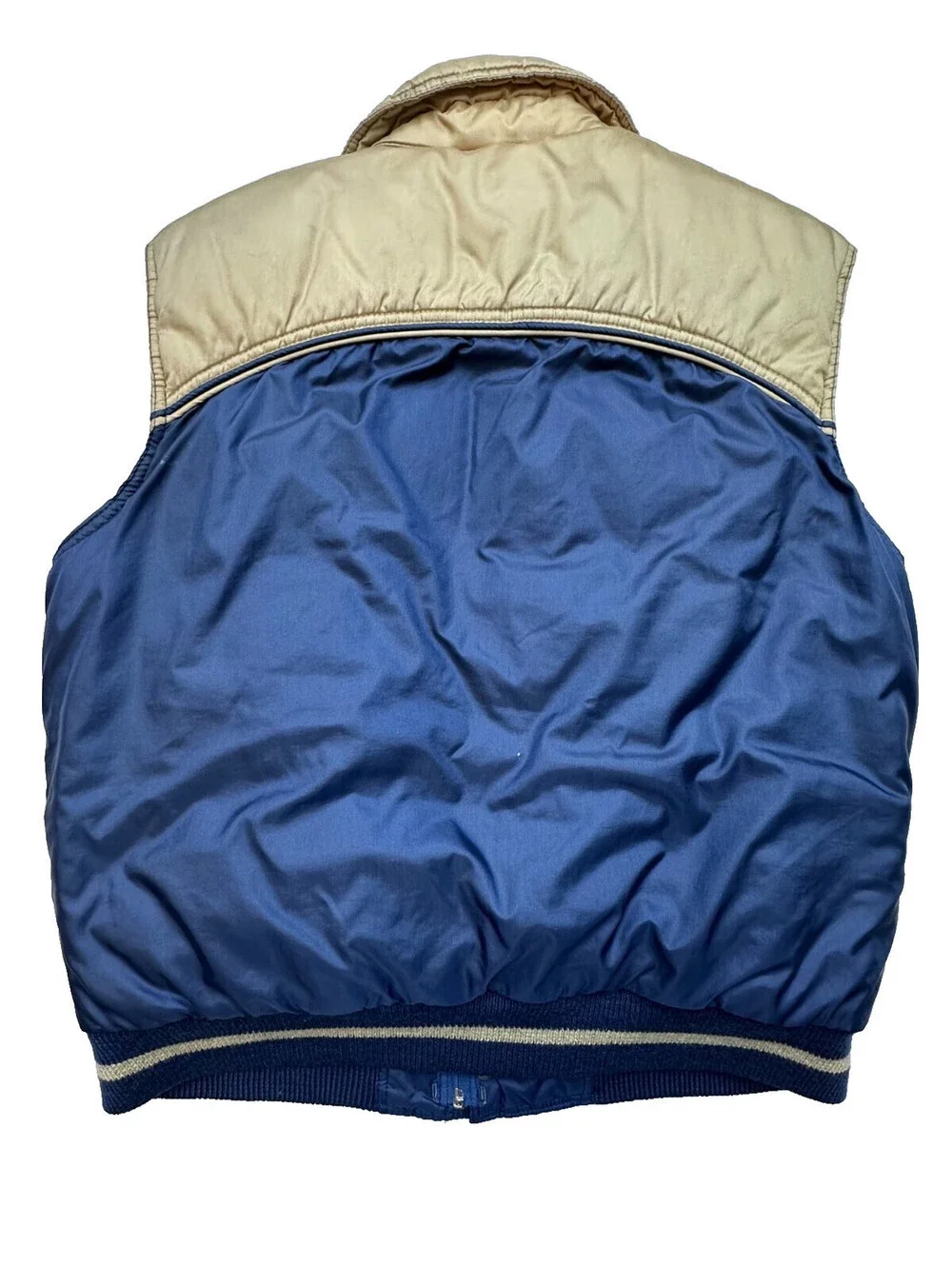 Vintage Natural High Down Puffer Vest Mens L Navy Tan 80s Western Ski Outdoor